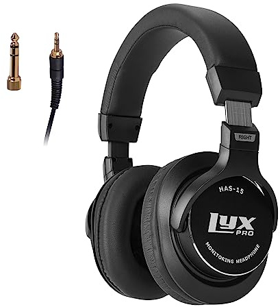 LyxPro Cuffie chiuse Over-Ear HAS-15, professionali, per studio di registrazione, mixaggio, ascolto musica, pianoforte, isolamento del suono, leggere, con cavi staccabili