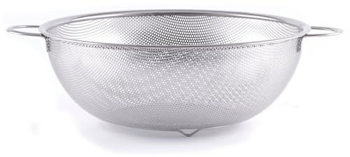 HENDI Passoire de cuisine, egouttoir, tamis pour la cuisine et le lavage des pâtes, des nouilles, des fruits, des légumes, des salades, rond, perforée, avec base et 2 poignées, ø315x(H)120 mm, Inox