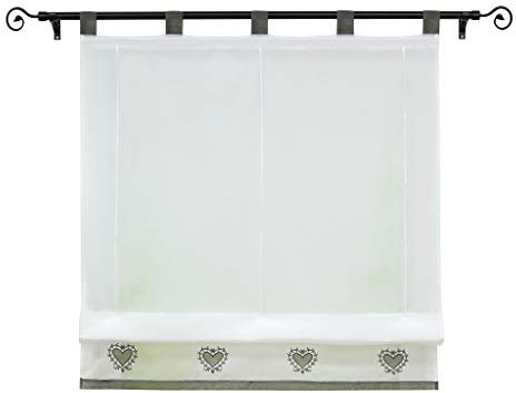 Joyswahl Voile Raffrollo Transparente Raffgardine mit Stickerei Herzen Muster »Eugenie« Schals Fenster Vorhänge BxH 80x155cm Grau mit Schlaufen 1er Pack