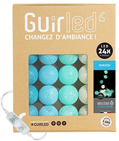 GuirLED - LED Baumwollkugeln Lichterkette USB - Baby Nachtlicht 2h - Dual USB 2A Netzteil enthalten - 3 Intensitäten - 24 Kugeln 2.4m - Horizon