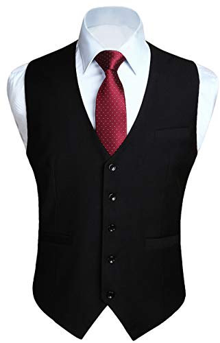 HISDERN Gilet Nero da uomo in cotone solido con gilet da lavoro formale da uomo