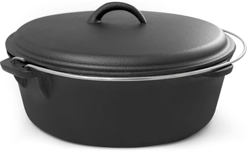 ExcelSteel 517 con asa, perfecto para la cocina en casa y el exterior para campamento, 6 cuartos de galón, hierro fundido, horno holandés, color negro