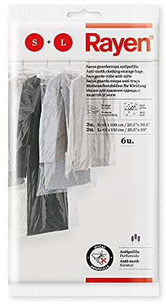 Rayen - Kleiderschutzbezüge gegen Motten, Transparent, Lavendelduft, 6er Set (3x S: 65x100 cm, 3x L: 65x150 cm), Hochwertige Materialien