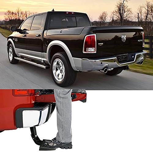 CHHMAELOVE AutotüR Outdoor-Climb UnterstüTzung TüRpedal FüR Dodge Ram,Heckklappenpedal Klapppedal Einfache Installation,Hinten StoßStange Pedal,Black