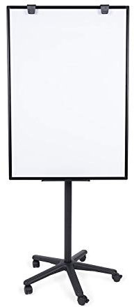 BoardsPlus Chevalet mobile, base mobile noire avec 5 roues, tableau blanc magnétique, cadre en aluminium noir, 70 x 100 x 180 cm