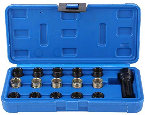 Suuonee Thread Repair Tool Kit 16Pcs 14mm x .25 Tap with Portable Case for Damaged Sparking Plugs Automotive Thread Restoration Tool Set Hardened Steel Tap and Die Set