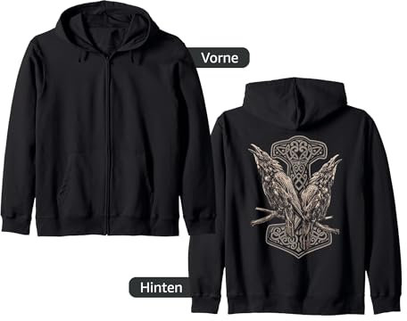 NORDISCHE MYTHOLOGIE ODINS RABEN HUGIN UND MUNIN THOR HAMMER Kapuzenjacke