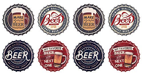 Set 8 sous-bocks Capsules : 4 Motif Bières Bistro, Céramique et Liège, H 11 cm