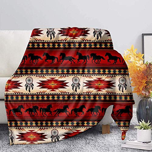 COEQINE Flanell-Überwurf, Decke, weich, warm, leicht, Überwurf, Decken für Kinder, Indianer, Stammes-Pferd, rote Decken für Couch, Bett, Sofa