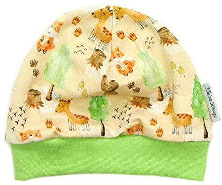 Kleine Könige Mütze Baby Jungen Beanie · Modell Fuchs Bär Waldtiere Herbstwald beige, Lemon · Ökotex 100 Zertifiziert · Größe 50/56
