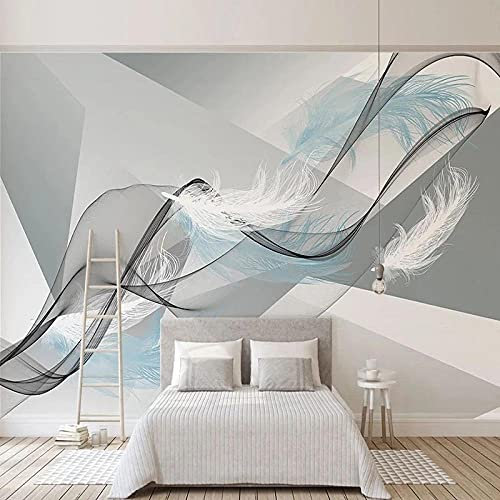 Murale Personalizzato Carta Da Parati Autoadesiva Moderna Geometrica Acquerello Piuma Pittura Murale Soggiorno Camera Da Letto Adesivi Di Arte Astratta,400(W)*280(H)Cm