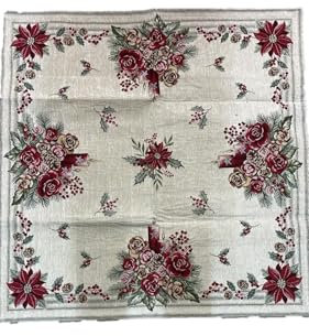 TEXGAL Tischdecke Weihnachten aus Gobelin 90 x 90 cm Made in Italy Art. Kerze - Rot, quadratisch