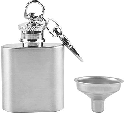 Hip Flasks for Liquor, Mini Flask, Stainless Steel Flask with Funnel, Silver Hip Flask Set for Liquor, Leak Proof Flask, Portable Flask Set, Camping Pocket Flask with Pendant Chain Cap (1 OZ)