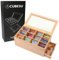 Cubesu Premium Teebox Bambus (30 x 20 x 15 cm) Teebeutel Aufbewahrungsbox mit Sichtscheibe aus Acrylglas - 12 verstellbare Fächer - große Holz Tee Box