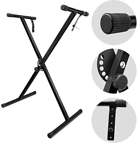 LETSROCK Adjustable Keyboard Stand Single-X Piano Stand with Locking Straps for 61 76 88 Keys