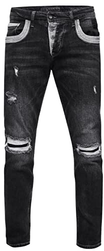 Rusty Neal Jeanshose Herren Jeans Straight Fit Stretch Streetwear 'YOKOTE' Jeans-Hose Stone-Washed Strech Denim Kontrast Destroyed 240