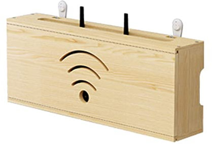 XINBALOVE Routeur WiFi Boîte De Rangement Étagère Murale en Bois Massif Alimentation Lumière Cat Plug Row Hub Board Finition Boîte De Rangement,Cache Box Internet- Log Color||40cm