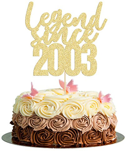 Gyufise 1 Pack Legend Since 2003 Cake Topper Glitter Twenty Happy 20th Birthday Cake Pick Cheers to 20 Years Cake Decoration for 20th Birthday Wedding Anniversary Party Dekorations Supplies Gold
