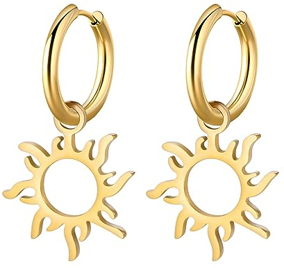 Liebe Pentagram Ahornblatt Sonne Lächelnde weiße Wolke Runde Ohrringe Sets Trendy einfache Herz Hoop Ohr stecker hängende Damen Minimalist Schmuck Geschenke (Sonne gold)