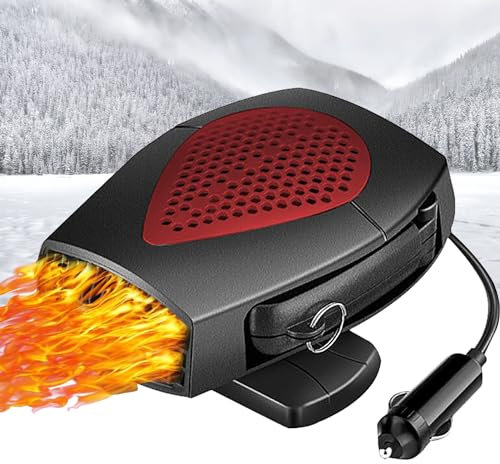 WANYIG Auto Heizung 12V 150W 2 in 1 Auto Heizlüfter Tragbar Auto Wärmer Defroster Demister Autoheizung Einstecken in Zigarettenanzünder mit 360°Drehbarer Basis (Schwarz + Rot)