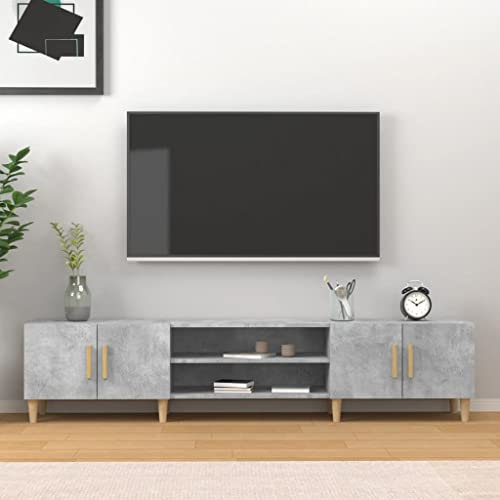 Homvdxl 180cm Wide TV Stand Unit, TV Cabinet for up to 70 Inch TV, TV Table with 4 Doors and Wood Legs, 180x31.5x40 cm, for Living Room, Bedroom - Grey