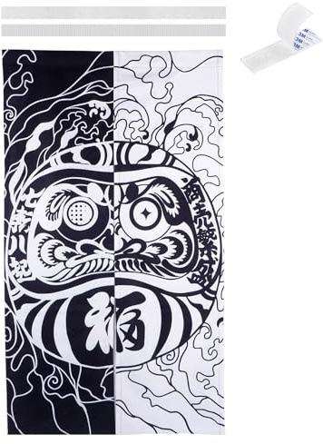 CoolChange Japanischer Daruma Türvorhang | 85x150cm | Tür Noren aus Stoff | Schwarz/Weiß