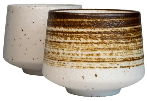 shizuro Lot de 2 tasses japonaises - 190 ml - En céramique de qualité supérieure pour café, cappuccino et thé - Durable - Design moderne rétro (marron blanc)