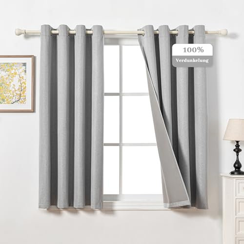 MYSKY HOME Verdunkelungsvorhang Vorhänge Wohnzimmer mit Ösen H 175 x B 140 cm Gardine Leinenoptik Blickdichte Gardinen Wärmeisolierend Kälteschutz,Hellgrau.