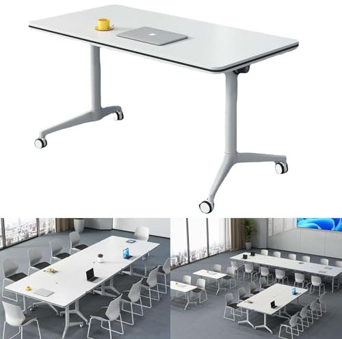 Gvqng Falten Konferenztisch, Klapptisch, Modern groß Mobiler Besprechungstisch, Konferenzraumtische, mit leisen Rädern, Seminartisch, für Büro Schulungsraum,Weiß,160 * 60cm