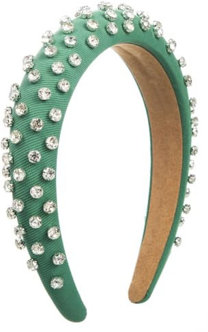 scicent Stirnband Damen Glitzer Strass Haarreif Breit Kristall Haarband Mode Dick Gepolstertes Headband Party Hochzeit Dickes Haarschmuck für Frauen und Mädchen (Grün) - 25915