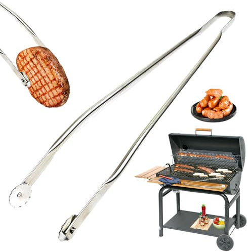 2024 Neue BBQ Sausage Turning Tongs, Grillzange aus Edelstahl mit Rädchen zum Drehen, Fröhliches Kochen, Leicht Umzudrehende Grillwürste, für Küchen und Grillabende im Freien (30cm)