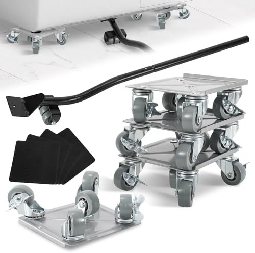 Ollewiellan Möbelroller Transportroller mit Bremse 5 Räder 360 Rotation Max 600KG,Möbelheber Set 4 Stück mit 1 Lastenheber,Möbel Transporthilfe Schwerlast für möbel verschieben