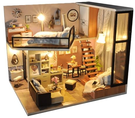Habbari Miniaturhaus – Kreatives DIY Set zum Basteln – Originelles Geburtstagsgeschenk für Kinder & Erwachsene – Bezauberndes 3D Modell – Puppenhaus 1:24 - Motiv Studio in Mailand