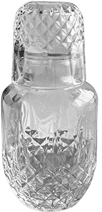 Nachttisch-Wasserkaraffe und Glas-Set, Vintage-Nachttisch-Wasserkaraffe-Set mit Becher, Regal-geprägte Getränke-Kaltwasserflasche, für Mundwasserflasche und Weinkaraffe, 5,3 X 14