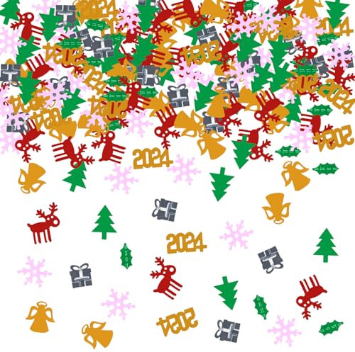 AKONE Confeti de Navidad, decoración de mesa de Navidad, decoración navideña, 30 g, confeti brillante, decoración de mesa, 2024, copos de nieve, renos, árbol de Navidad, confeti decorativo