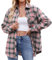 seiveini Camicia a Quadri Donna Eleganti Camicetta Scozzese da Donna Camicie di Flanella Donna Maniche Lunghe Bottone Camicia Boyfriend Donna Classica per Primavera Autunno B Rosa XL