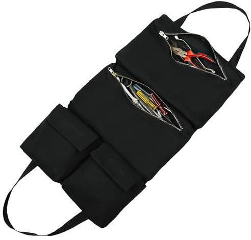 Tool Roll Bag Black Storage Tool Handbag Oxford Cloth Tool Wrap Organiser Multi-pockets Tools Tote Carrier Heavy Duty Tool Pouch Bag for Craftsmen Electricians Mechanic Plumber Carpenter (Hanging Bag)