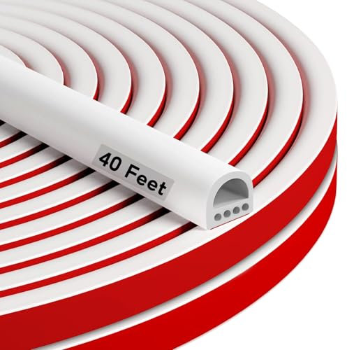 Lot de 2 rouleaux de joint d'étanchéité en silicone pour porte et fenêtre, 0,9 cm de large x 0,6 cm de long (blanc, 2 rouleaux, 6,1 m chacun)