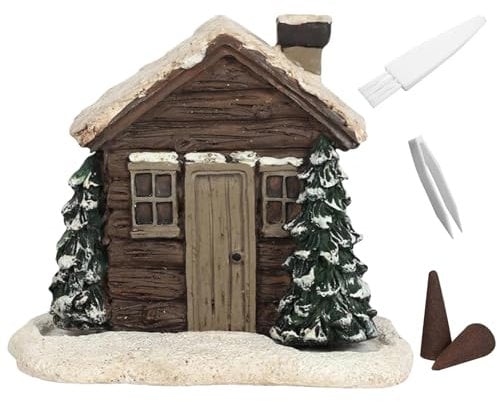 Räucherhäuschen Weihnachten Deko, Haus-Räuchergefäß, Weihnachtliches Blockhütten Räuchergefäß, Räucherkegel Weihnachten Halter, Weihrauchbrenner Räucherkegel Haus, Mit 2 Räucherkegeln, 10x11x8cm