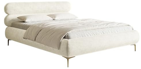 Selsey Bett Polsterbett Doppelbett 140 x 200 cm Mit Zweikammer Bettkasten Gasdruckfeder Metallrahmen Goldene Beine Schlafbett Chenille Creme Roule