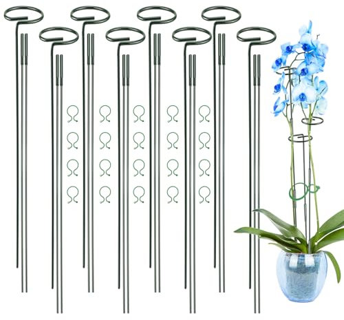 Yocdunm 8 Pcs Plant Support Stakes-30cm,60cm,90cm Adjustable Garden Single Stem Metal Plant Support Rings,Adjustable Plant Sticks Support with 20 Orchid Clips (90cm)