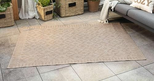 Dekoleidenschaft Outdoor Teppich Naturally aus PP Kunststoff, beige, 120x180 cm, wetterfest für Aussen, UV-beständig, für Garten, Balkon & Terrasse