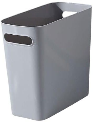 Pesoncarl Paper Bins, Slim Trash Can, Open Top Plastic Narrow Trash Can, 10.8x9.8x5 inch Small Waste Basket without Cover, Grey Trash Bin with Handles for Bathroom Office Bedroom Kitchen