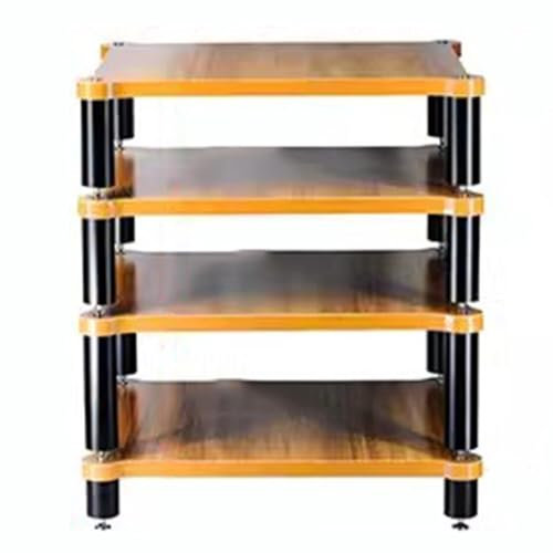 AV-Regal, Massivholz, 4 Etagen, HiFi-Regal, AV-Regal für Plattenspieler, Ständer und Geräte, Schrank, Verstärker-Regal für Audio-Video-Komponenten, HiFi-Rack-Füße, Holzfarbe, 60 x 93 x 48 cm