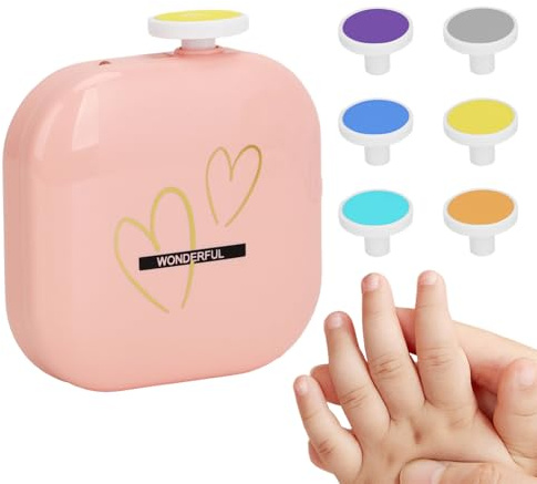 Teksome Elektrische Nagelfeile für Kinder, Nagelschneider für Kleinkind - USB Electric Toddler Nagel Trimming File | LED beleuchtet tragbares Maniküre-Werkzeug mit niedrigem Noise mit 6 Schleifpads
