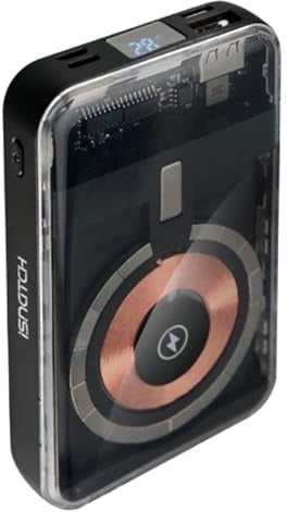Power Bank Wireless 10000mAh, Display LED, 3 Porte USB + Ricarica Wireless 5W, Cavi Integrati Type-C/Lightning/USB-A, Nero