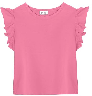KAKU NANU Tee Shirt Fille 3-10 Ans Volant Haut pour L'Été Coton Léger et Respirant T-Shirt Uni Blanc Jaune Rose Bleu