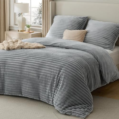 BEDSURE Biber Bettwäsche 155x220 3teilig Grau | Biber Bettwäsche, warm und flauschig, mit Reißverschluss, ÖKO-TEX zertifiziert, ideal für Winter, Schlafzimmer und Zuhause