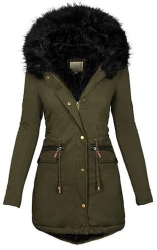 Winterjacke Damen Warm Gefüttert Parka Winter Mäntel Wintermantel Elegant Kapuzenjacke Winddicht Fleecejacke Warm Mittellang Coat Mit Taschen Mantel Zipper Übergangsjacken Frauen Winter Dicke
