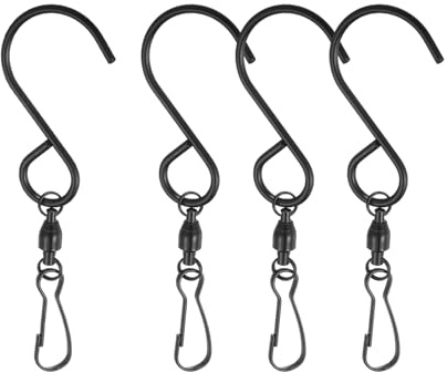 PATIKIL 90mm Swivel Hooks Clips for Wind Spinners, 4Pcs Stainless Steel 360 Degree Windsock Supplies Wind Chime Hanger for Windsock Bird Feeder Party Garden Bells, Black